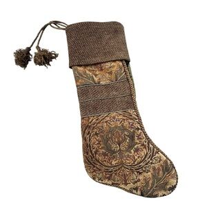 Villa Bacci Tapestry Christmas Stocking brown gold tassel luxury quilted holiday